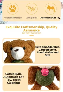 Detail view of plush catnip bear toy with durable texture for teeth cleaning