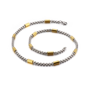 Collier minimaliste en acier inoxydable bicolore argent et or avec chaîne box carrée