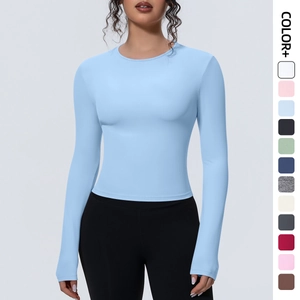 Haut de Yoga à Manches Longues Slim Fit pour Femmes T-Shirt Athlétique Respirant pour Gym Course Entraînement Couleur Unie Haute Élasticité