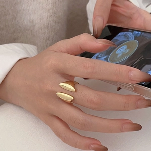 Minimalist 925 sterling silver open ring with unique double horn design in gold finish