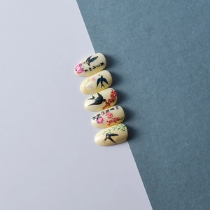 3D spring nail art stickers with willow, swallow and peach blossom on ivory base