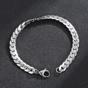 Stainless Steel Cuban Link Bracelet For Men Hip Hop Curb Chain Flat Minimalist Jewelry Gift