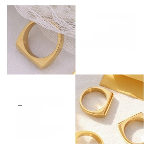 Macro detail of the angular square ring made of 18K gold-plated titanium steel material