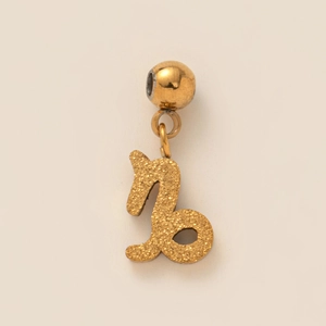 Macro shot of gold Capricorn zodiac pendant with a sparkling sandblasted matte finish