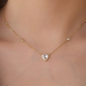 Elegant gold heart pendant necklace for women with sparkling cubic zirconia stones