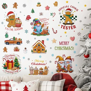 Christmas gnome and gingerbread man window stickers for holiday home wall decor