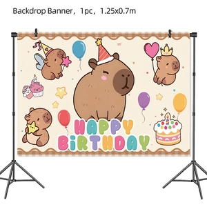 Cartoon Capybara Happy Birthday backdrop 1.25x0.7m for party wall decoration