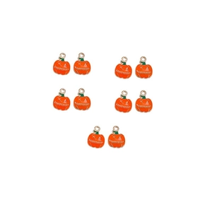 Detailed view of 10 orange enamel pumpkin charms for Halloween jewelry making