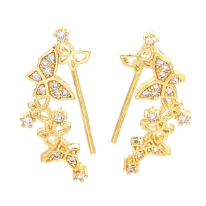 Elegant gold butterfly crawler earrings featuring sparkling white zircon accents