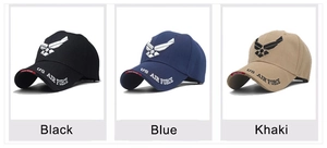 Dettagli di cappellini da baseball tattici in tre colori con ricamo US Air Force