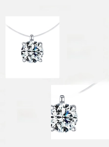 Detail of D-color VVS1 moissanite pendant and 925 sterling silver material specs