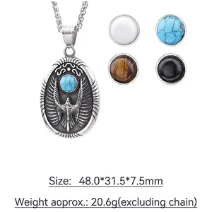Vintage stainless steel eagle pendant with turquoise inlay and multiple stone options