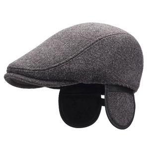 Men's winter wool blend ivy cap in dark grey with warm ear flaps for cold outdoor use