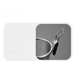 Detail of thickened 304 stainless steel handle with hanging hook for hot pot strainer