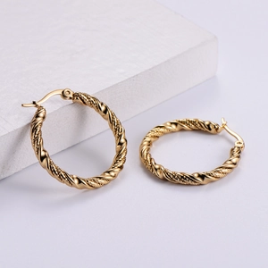 Classic gold twisted rope hoop earrings made of durable titanium steel for women