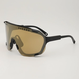 Black matte cycling sunglasses with amber lenses and large frame for UV protection