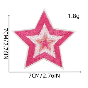 Pink and white embroidered star patch for clothing decoration, size 7x7cm with detailed stitching