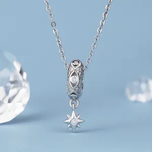Elegant 925 sterling silver evil eye octagram necklace with white opal stone charm