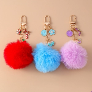 Faux Fur Ball Keychain With Clock Shell Mermaid Tail High Heel Charms Plush Bag Pendant For Women Girls Christmas Gift