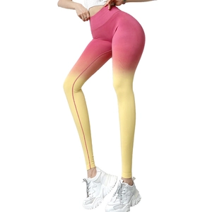 Pantalon de yoga dégradé rose et jaune à taille haute avec effet push-up pour fitness