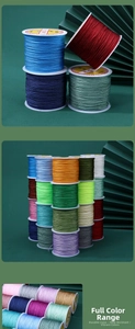Macro shot of assorted colorful jewelry nylon cords on spools for DIY weaving projects