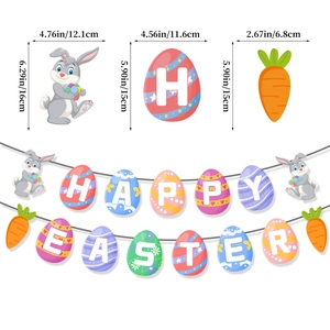 Colorful Happy Easter banner with bunny and egg cutouts for festive spring decoration