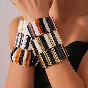 Chunky Geometric Acrylic Bracelet Wide Spliced Resin Bangle Bohemian Retro Statement Elastic Wristband For Women