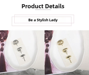 Detail view of gold and silver alloy stud earring sets with pearls and geometric shapes