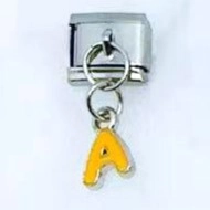 Italian charm link with a yellow enamel letter A pendant for DIY modular bracelets