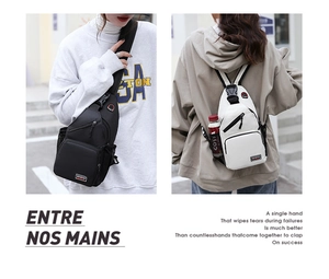 Détails du sac de poitrine en nylon imperméable avec poches zippées et porte-bouteille latéral