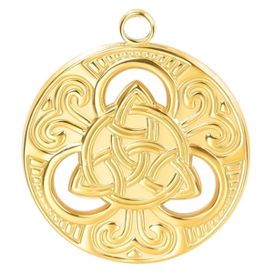 Golden stainless steel witch knot pendant with intricate celtic hollow-out design