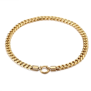 Hip hop 18K gold plated stainless steel Cuban link necklace with crystal encrusted buckle
