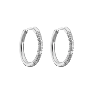 Silver micro-pave cubic zirconia hoop earrings with premium gold plating and high polish