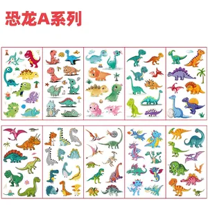 Set of 10 waterproof cartoon dinosaur temporary tattoos for kids with various designs