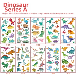 Lot de 10 tatouages temporaires dinosaures imperméables pour enfants, motifs variés