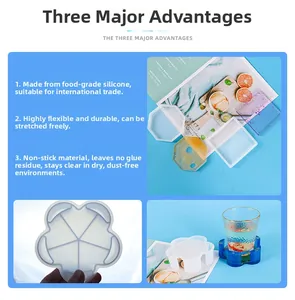 Detail view of various flower and square silicone molds for DIY resin coaster casting