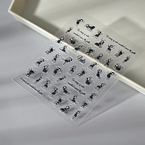 Close-up of 5D jelly nail art stickers featuring cute black ants and English letters Co-250