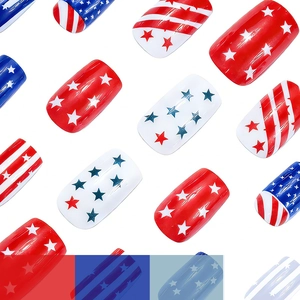 24pcs American flag press-on nails with red white stripes and blue stars patterns