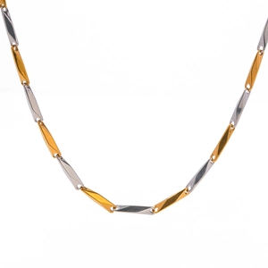 Minimalist two-tone gold and silver stainless steel geometric link chain necklace
