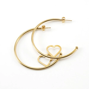 Minimalist 18K gold plated stainless steel C-shaped earrings with hollow heart design