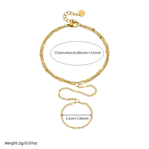 Minimalist double layer gold plated stainless steel ring bracelet chain set with dimensions