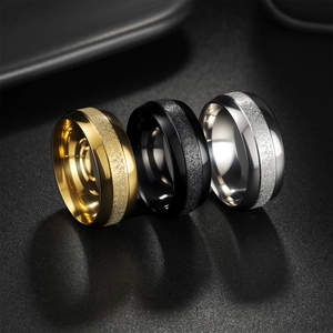 8mm frosted titanium steel rings for men in gold, black and silver finishes