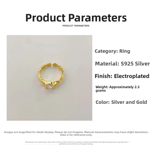 Detailed view of S925 sterling silver ring with cubic zirconia inlay and gold plating