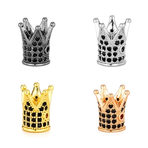 Micro-paved crown beads in silver, gold, rose gold and gunblack for DIY jewelry making