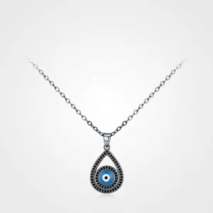 Evil Eye Pendant Necklace 925 Sterling Silver Teardrop Gothic Black Zirconia Amulet Jewelry For Women