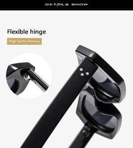 Close-up of flexible hinges and high quality painting on black square sunglasses