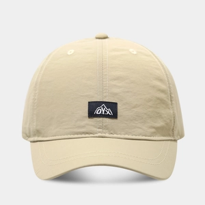 Quick-dry beige baseball cap with O.Y.X patch and breathable mesh holes for outdoor sun protection