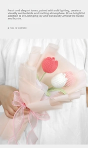 Hand-knitted pink and white tulip flower bouquet gift set for romantic holiday gifts