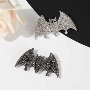 Exquisite bat brooch in silver with rhinestones and grey metal back detail for Halloween