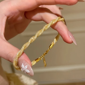 Elegant gold money bag rope chain bracelet with sparkling zircon stones and lobster clasp